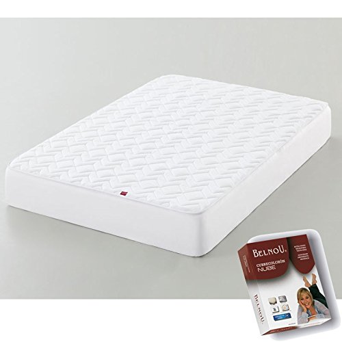 CUBRE COLCHÓN ACOLCHADO REVERSIBLE, Modelo NUBE, Color BLANCO, Medida 135x190cm