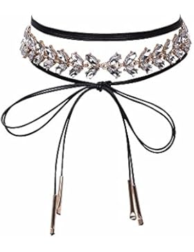 eManco Sparkly Choker Multi Layered Black Leder Halskette für Frauen & Mädchen Classic Strass Anhänger Gothic...