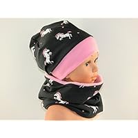 Beanie & Loop Set - KU.53/55 - Kinder Mütze & Schal - Motiv: Einhorn