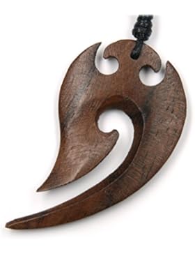 Luis Schmuck aus Holz, Kettenanhänger Maori Stil Durchmesser 5cm, inkl Textilband