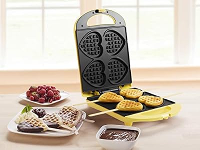 Bestron DSW271 Gaufrier 4 Petits Coeurs Jaune 780 W + 20 Bâtons