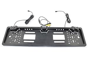 KNRAGHO Cadre de plaque d'immatriculation arrière voiture avec capteur de stationnement et caméra de recul étanche LED, Vision de nuit, angle de vision 170°, aux normes britanniques