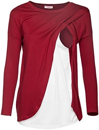 Happy Mama. Women's Maternity Nursing Wrap Top 3/4 Sleeves. Double Layer. 962p (Crimson, UK 12/14, L)