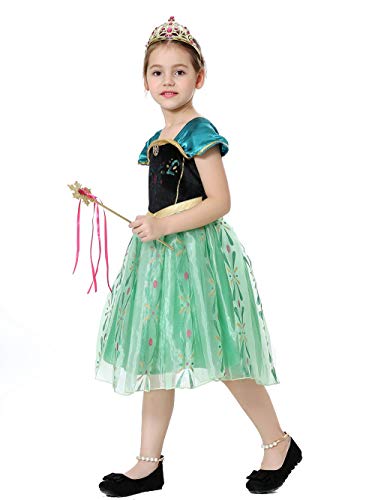 Pretty Princess Robe Princesse Verte Déguisement Petites Filles Enfant Costumes Reine des neiges Cosplay 2-3 Ans