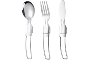 AOE PERFORMANCE Foldable Stainless Steel Cutlery Set - Travel Camping Spoon, Fork & Knife Tableware - Portable & Compact for Outdoor Use