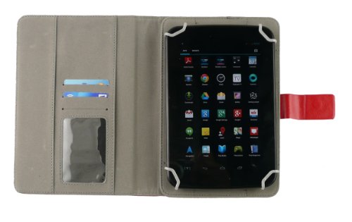 Emartbuy® Schwarz Eingabestift + Universalbereich Rot Multi Winkel Folio Executive Case Cover Wallet Hülle Schutzhülle mit Kartensteckplätze Geeignet für Trekstor SurfTab Breeze 7.0 Quad 7″ Zoll Tablet - 5