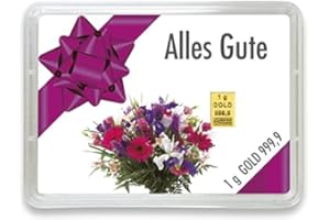 Goldstücke24 - Goldbarren 1g – Geschenk Motivbox “Alles Gute” Tolle Geschenkidee - Feingold 999,9