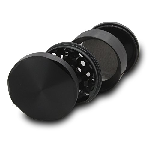 DCOU neue Design Premium Aluminium Krautmühle CNC Pollenfänger Mahler für Krauter Tabak Schleifer 4-teilig mit Siebgrinder Ø63mm (Schwarz) - 7