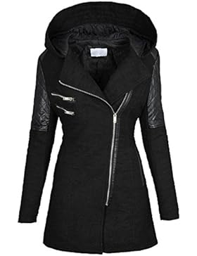 Warmer Damen Winter Wollmantel melierter Woll Parka Jacke Kunstleder B270