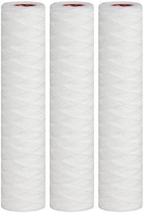 3 x AQUAFILTER 10" String Wound Polypropylene Yarn 5 Micron Sediment Filter Cartridges for removal of Sand, Silt, Rust and Suspended Solids from Industrial and Domestic Hot Water Applications