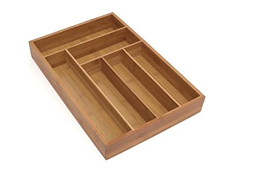 Besteckkasten Premium-Qualität platzsparend Bambusholz, für Küchen-Schublade, Holz Aufbewahrung mit 6 Fächern, für Utensilien und Küchen-Werkzeuge