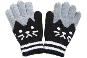 YJZQ Gants Enfant Hiver Fille Gants Magiques à Motif antidérapant Moufles Filles 5-Doigts Gants Thermiques Hiver en Laine tricotée Modèle de Chat pour Enfants 3-8 Ans