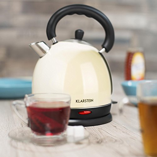 Klarstein • Teatime • Wasserkocher • Wasserkessel • Teekocher • Edelstahl • Retro Teekessel Design • 1,8 Liter • 3000 Watt • kabellos • Cool-Touch-Griff • Basisstation mit Kabelaufwicklung • abnehmbarer Edelstahldeckel • auswaschbarer Kalkfilter • creme - 4