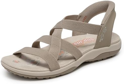 Skechers Reggae Slim-Stretch Flex Hands Free Slip-ins, Sandali Donna, Tortora, 41 EU