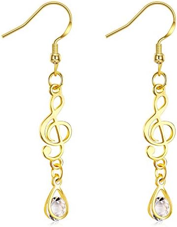 Women's Gold Cubic Zirconia Treble Clef Music Note Shape Drop Dangle Hook Earrings Christmas Presents Gifts for Women Girls