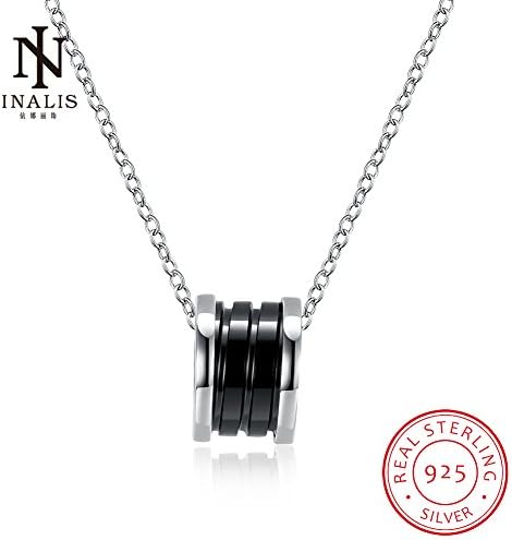 INALIS Fashion Fine Jewelry 925 Sterling Silver Columnar Black/White Ceramic Save Pendant Necklace Classical Gift for Women