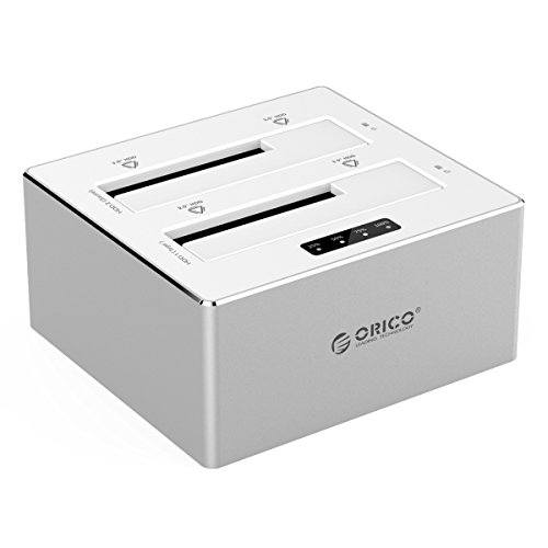 ORICO - Festplatten Dockingstation mit Offline Klon für 2,5 und 3,5 Zoll HDD SSD, Aluminium Doppel Festplattengehäuse, USB 3.0, SATA III 6Gb/s, Hochgeschwindigkeit, UASP Beschleunigung, bis zu 2 x 8 TB