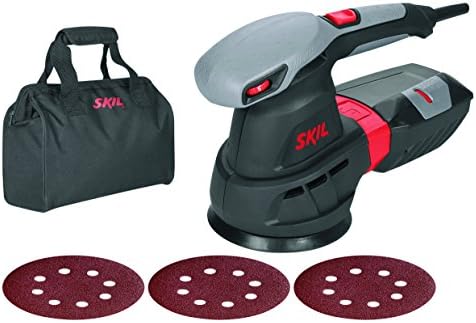 Skil 7455AD Variable speed random orbital sander 125 mm with dust collector and vacuum attachment in transport bag (430W, Dust collector full indicator, Accessories: 3 pcs. Sanding paper)