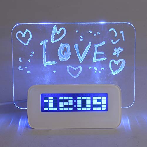 Baban, sveglia digitale a LED, multifunzione, orologio, calendario, termometro, lavagnetta fluorescente, evidenziatore, con 4 porte USB, ideale come regalo, luce blu