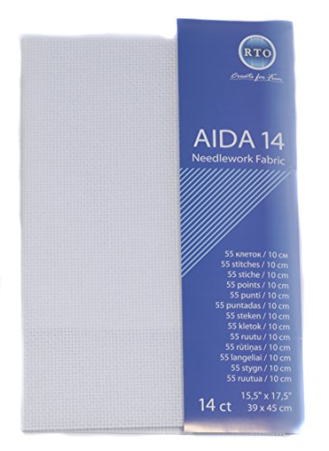 RTO Aida Stoff zum Nähen (Fadenzahl 14), 100 % Baumwolle, Weiß, 49 x 45 cm