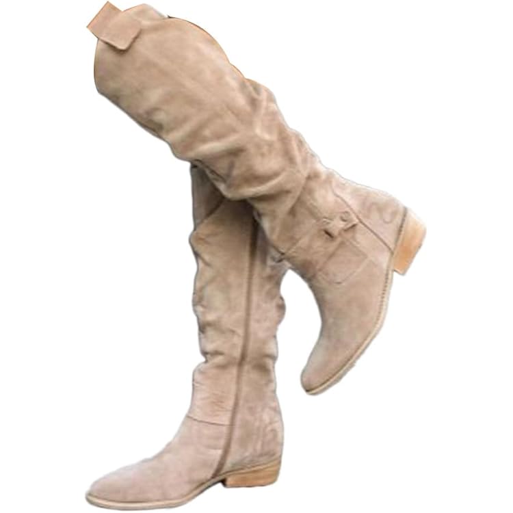 Bottes Cowboy Femme En Daim Artificiel - Talon Bloc, Mi-mollet, Pointues, Style Western Vintage Pour Toutes Occasions