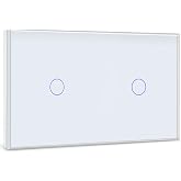 BSEED Touch Switch 1 Gang 2 Ways+1 Gang 2 Way,White Wall Touch Switch with LED Indicator, Wall Light Switches with Tempered G