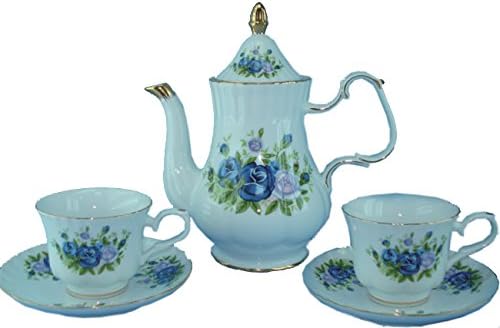 Green Pastures Wholesale Blue Rose Porcelain Tea Set, 9-Inch by 10-Inch