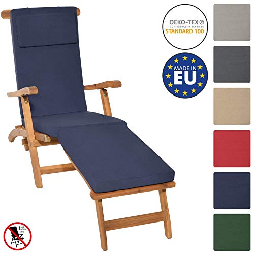 Beautissu Auflage für Deckchair LoftLux DC 175x45x5cm Luxus Polster-Auflage Liege-Stuhl – Bezug abnehmbar Dunkel-Blau - 4
