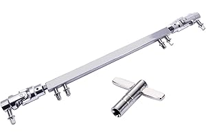 TUOREN Double Kick Drum Pedal Drive Shaft Steel Bass Drum Pedal Linkage Connector Arm for Drum Kit Percussion Instrument Parts Equipped with T Shaped Tuning Key (Silver)