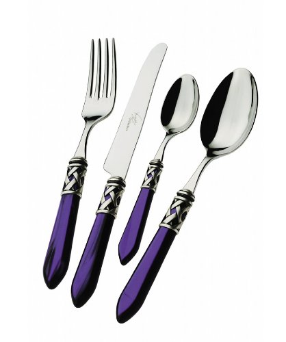 examen BUGATTI COUVERTS DE TABLE 24 PIECES INOX 18/10 ALADDIN NACRE MANCHE BLEU BAGUE ARGENT ANTIQUE