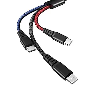 AICase Multi Charger Cable(4ft) Nylon Braided Universal 3 in 1 Multiple USB Charging Cord Adapter 2.4A Current with 8Pin Plug/USB Type C/Micro USB Connector Ports for Cell Phones Tablets and More