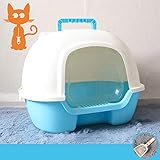 RAXYQ Bac À Litière Chat,Chat Toilette,conçu pour Le Confort Litière Autonettoyante Ura Pot À Chat À Capuchon Poubelle Poubelle Hygiène Inodore,Blue