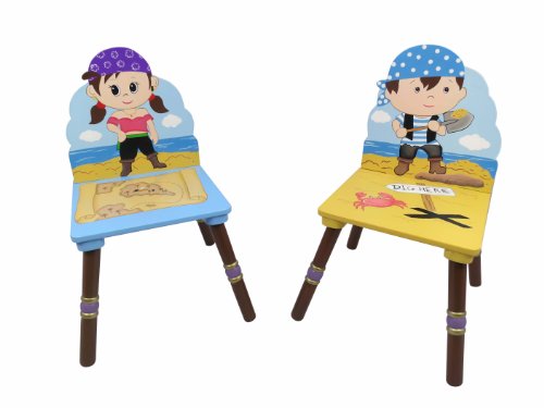 Fantasy Fields - Pirate Island themed Kids Wooden 2 Chairs Set Blue & Purple  (Table Sold Seperately)| Hand Crafted & Hand Painted Details | Child Friendly Water-based Paint