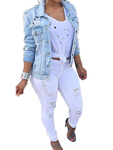 Amazon Plus Size Ripped Denim Jacket Womens Lapel Button Down