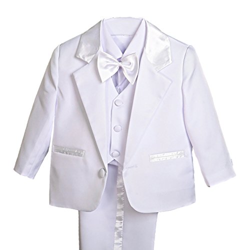 Dressy Daisy Baby Boy' 5 Pcs Set Formal Tuxedo Suits No Tail Wedding Baptism Christening Outfits Size 6-9 Months White