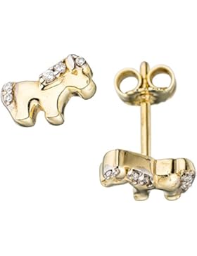 Kinderschmuck Kinder Stecker Pferde 333 Gold Gelbgold bicolor Zirkonia Ohrringe