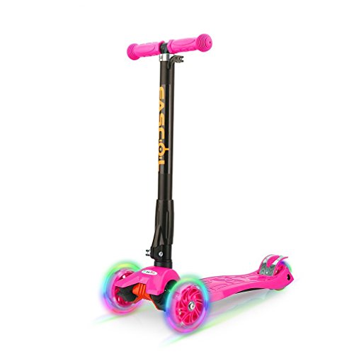 Preisvergleich Produktbild Fascol Klappbar Kinder Scooter, ab 3 - 12 Jahren, mit Knieschützer und Ellbogenschützer, Glänzend Rad, Kinderroller Tretroller Rosa