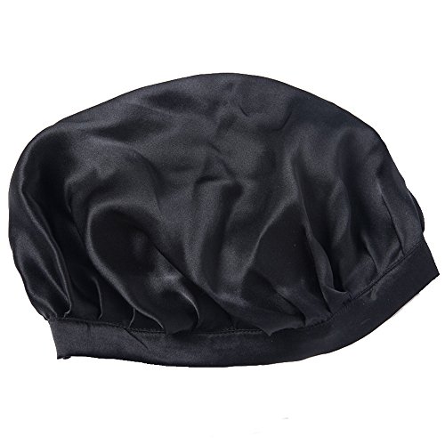 Natürliche Seide Schlaf Nacht Cap Kopf Abdeckung Haube für Haar Schönheit Hut (Schwarz) - 3