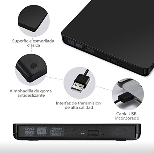 TOPELEK Unidad Externa de CD DVD  Port  til Grabadora y Lector de CD DVD y Reproductor Ultra Slim  Bajo Consumo de Energ  a  Transferencia R  pida de Datos  para Win7   WIN8   XP Vista   Linux Mac OS