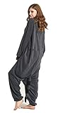 Honeystore Unisex Grau Waschbär Kostüm Erwachsene Tier Jumpsuits Onesie Pyjamas Nachthemd Nachtwäsche Cosplay Overall Hausanzug Fastnachtskostüm Karnevalskostüme Faschingskostüm Kapuzenkostüm L -