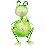 com-four Figura Deco Rana sentada, Figura de jardín Hecha de Metal Pintado de Colores con...