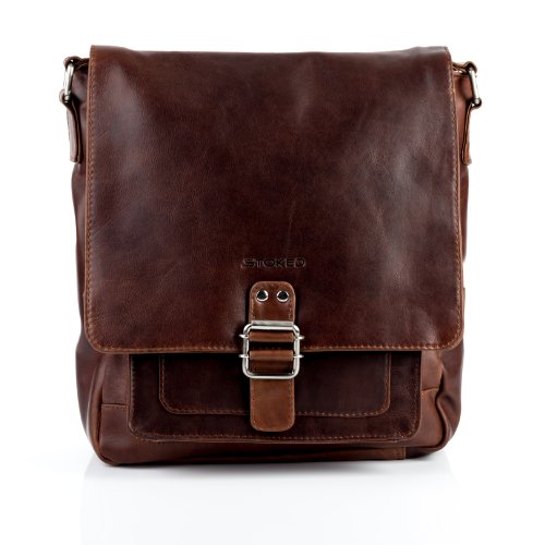 STOKED Umh  ngetasche NATHAN - Ledertasche mit Schultergurt gro   fit f  r tablet - iPad - Schultertasche echt Leder braun-cognac