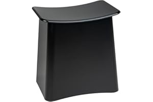 WENKO Taburete de baño Wing, 2 en 1, asiento y cesto de ropa sucia, con tapa y bolsa para colada extraíble, plástico de calidad óptima, cubo para ropa con capacidad de 33 L, 45 x 48 x 33 cm, negro