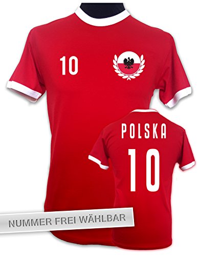 net-shirts POLEN – POLSKA OLDSCHOOL TRIKOT STYLE T-Shirt, Größe M – Rückennummer 1, rot