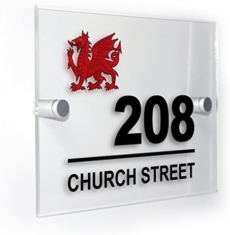 Welsh Wales Dragon Modern Style Personalised House Flat Number Plaque Full Colour Sign Outdoor Use Weatherproof Market Leading Print