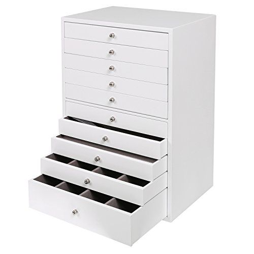 Homdox Schmuckschatullen Schmuckkästchen Uhrenkoffer Schmucklade 10 Schichten mit Schubladen Weiss