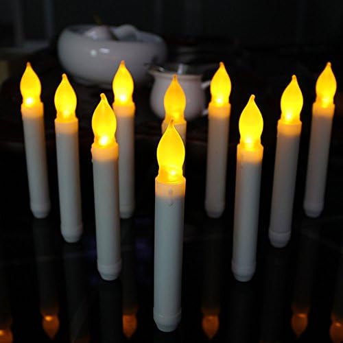JIEDU Set of 12 LED Taper Candles, for Wedding,Yellow Flickering/Flameless Light bulbs Battery Operated LED Pillar Candles for Party Home Decoration,Christmas,Halloween and Thanksgiving,Batteries Not Included (6.5" H x 0.8" D)