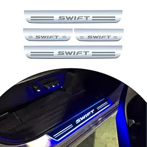 Car Door Opening Led Acrylic Foot Step Sill Plate Compatible with Suzuki Swift (Blue) (Set of 4 Pcs)