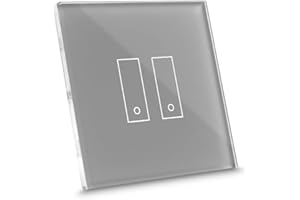 iotty E2 PLUS, Interrupteur connecté pour lumières et portails, compatible Google/Alexa/Siri/IFTTT, applis IOS/Android, plaque tactile, verre rétroéclairée, capteurs de température/luminosité, gris