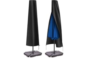 ‎PATIO PLUS PATIO PLUS Schutzhülle für Sonnenschirme, mit Reißverschluss，Schutzhülle 2 bis 3 M Große Sonnenschirm Abdeckung Wetterfeste Winddicht und Schneesicher Outdoor für Ampelschirm, Schwarz 190x25/50cm